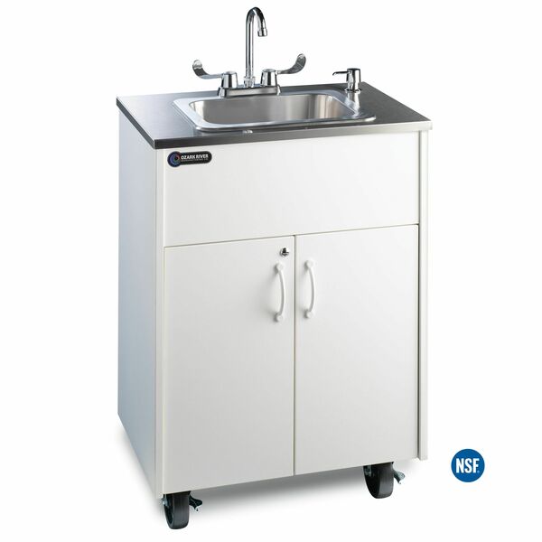 Ozark River Mfg Premier White Hot & Cold Water Portable Sink w/Stainless Top Deep Basin ADSTW-SS-SS1DN